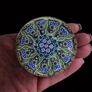 Intricate Blue and Green Glass Paperweight
